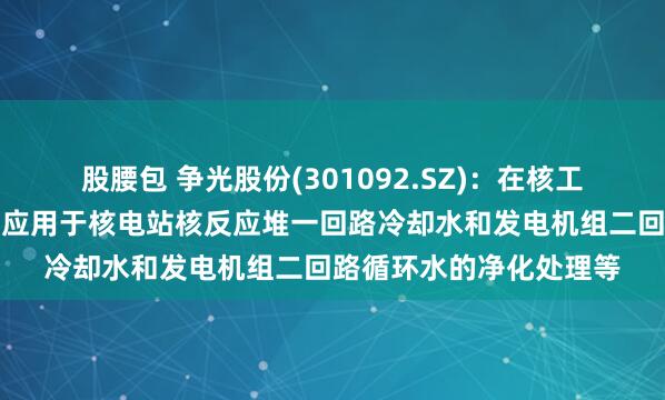 股腰包 争光股份(301092.SZ)：在核工业领域，公司产品主要应用于核电站核反应堆一回路冷却水和发电机组二回路循环水的净化处理等