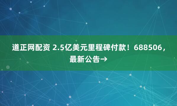 道正网配资 2.5亿美元里程碑付款！688506，最新公告→