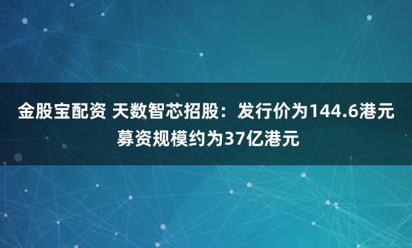 金股宝配资 天数智芯招股：发行价为144.6港元 募资规模约为37亿港元
